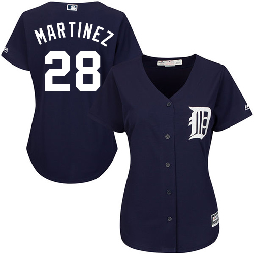 Tigers #28 J. D. Martinez Navy Blue Alternate Women's Stitched MLB Jersey